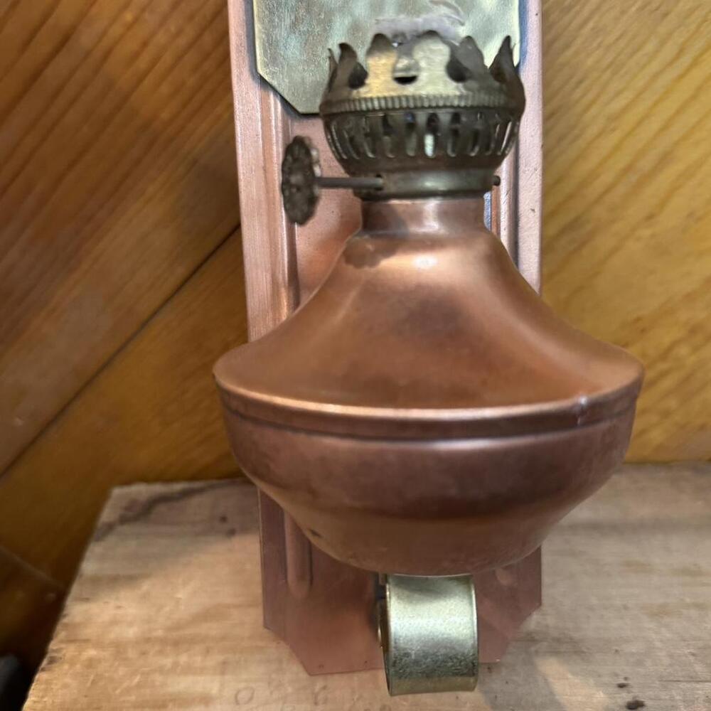 Copper oil lamp sconce with brass top #cottagecore #rustic #indie